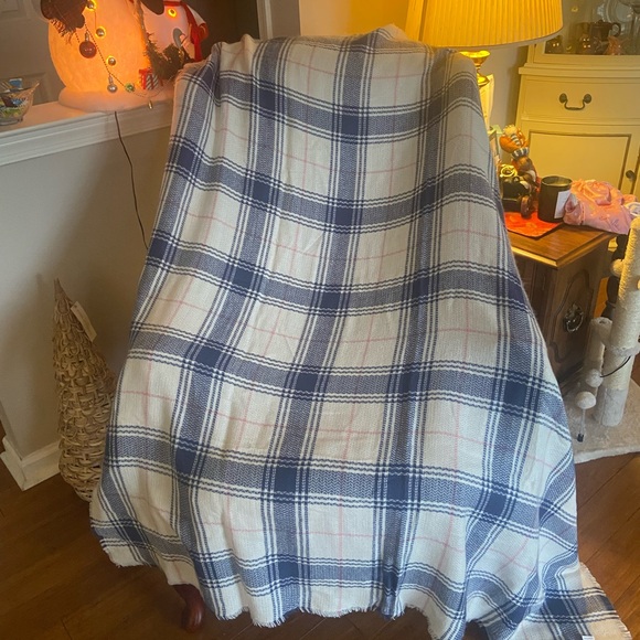 Blue and White Plaid Long Scarf. Very Soft. - Picture 4 of 5